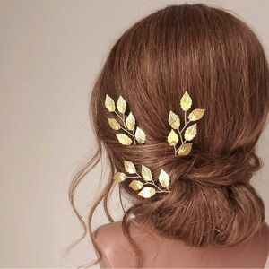 Elegant Gold Leaf Hair Pin Bridal Golden Leaves Updo Flower Crown Accessory